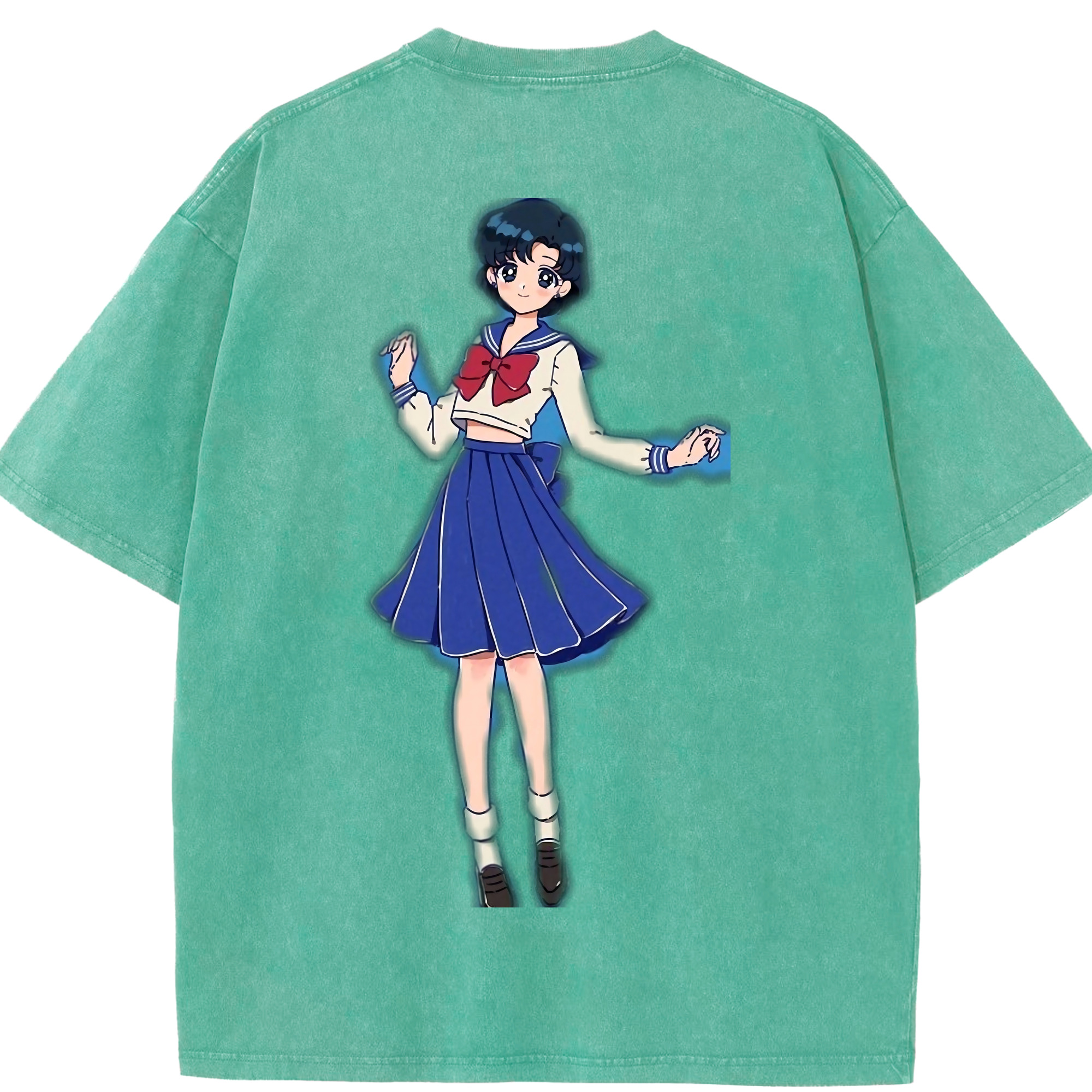 （画像用） 美少女戦士セーラームーン 水野 亜美 みずの あみ Sailor Moon Mizuno Ami 綿100% ヴィンテージ風 半袖Tシャツ（背面プリント）